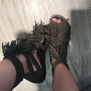 JEFFREY CAMPBELL suede shaggy sandals